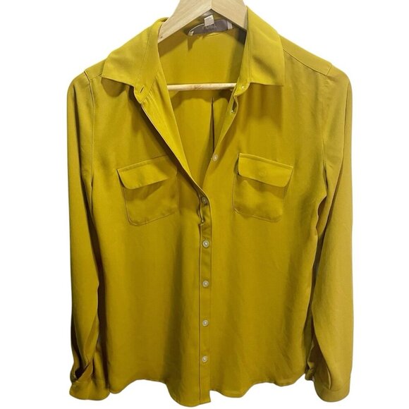 LOFT Shirt Womens Sz XS Button Up Blouse Top Mustard Yellow Flowy Career - Picture 1 of 4
